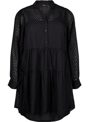 Zizzi Strukturiertes kurzes Kleid mit Rüschenkragen, Black, Packshot image number 0