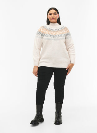 Zizzi Pullover mit Muster, Birch Mel. Comb, Model image number 2