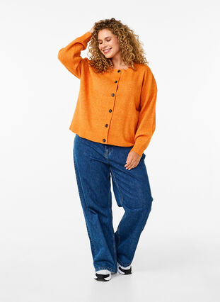 Zizzi Rippenstrick Strickjacke mit Knöpfen, Marmelade Mel., Model image number 2