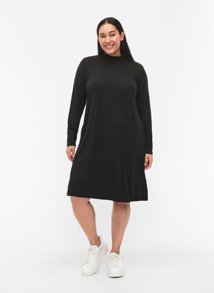 Zizzi FLASH – Langärmeliges Kleid mit Rollkragen, Black, Model image number 2