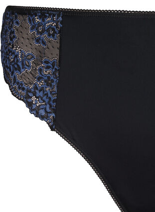 Zizzi G-string aus Mikrofaser mit Spitze, Black w Blue, Packshot image number 2