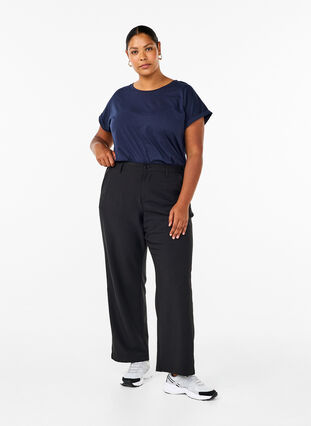 Zizzi Gerade geschnittene Hose mit hoher Taille, Black, Model image number 0