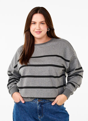 Zizzi Sweatshirt mit Rundhalsausschnitt, MGM w. Black Stripe, Model image number 0