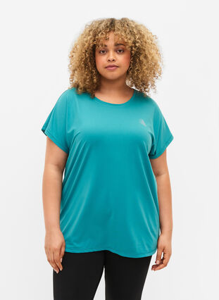 Zizzi Kurzarm Trainingsshirt, Green-Blue Slate, Model image number 0