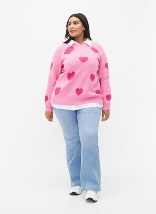 Zizzi Pullover mit Herzen, B. Pink/Raspberry R., Model image number 2