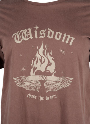 Zizzi Bedrucktes T-Shirt aus Bio-Baumwolle, Brown Wash W. Wisdom, Packshot image number 2