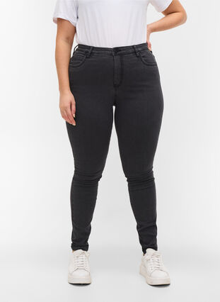 Zizzi Hochtaillierte Super Slim Amy Jeans, Grey Denim, Model image number 3