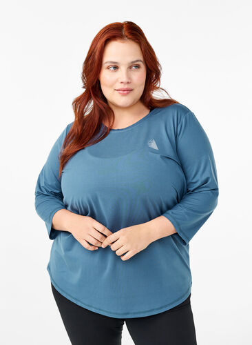 Zizzi  Trainingsbluse mit 3/4 Ärmeln, Indian Teal, Model image number 0