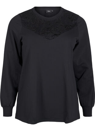 Zizzi Sweatshirt mit Spitzendetails, Black, Packshot image number 0