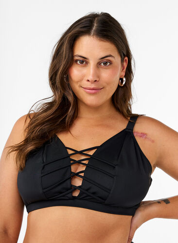 Zizzi Bikini-Top mit Bänderdetail, Black, Model image number 0