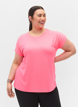 Zizzi Einfarbiges Trainings-T-Shirt, Neon pink, Model image number 0