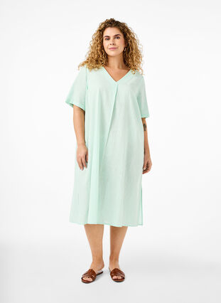 Zizzi Kaftan-Kleid aus Baumwollmischung mit Leinen, Brook Green, Model image number 0