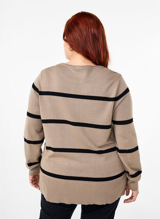 Zizzi Gestrickte Viskosebluse mit Streifen, Desert Taupe Comb, Model image number 1