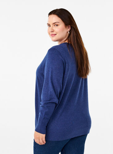 Zizzi FLASH – Strickpullover mit Rundhalsausschnitt, Estate Blue Mel., Model image number 1