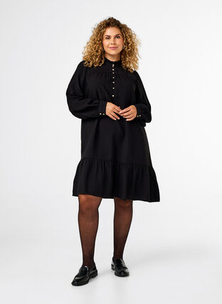 Zizzi Kurzes Kleid mit Rüschenkragen, Black, Model image number 2