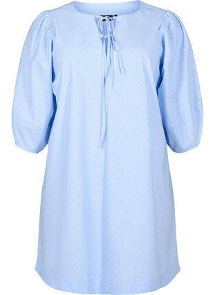 Zizzi Kleid mit Bindebändchen und 3/4-Ärmeln, Blue Stripe, Packshot image number 0