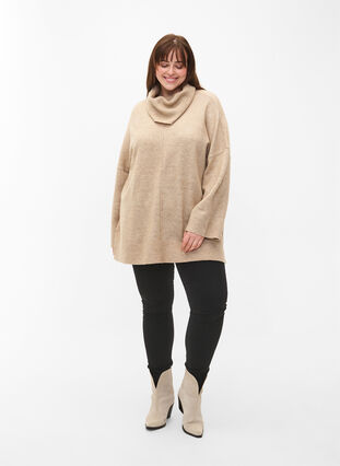 Zizzi Melange-Strickpullover mit Rollkragen, Simply Taupe Mel., Model image number 2