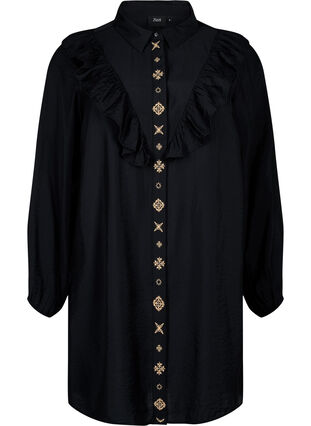 Zizzi Hemdblusenkleid mit Rüschen und Stickereien, Black, Packshot image number 0