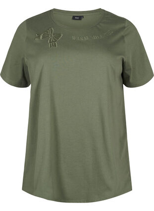 Zizzi T-Shirt aus Bio-Baumwolle mit Schleifendetail, Thyme, Packshot image number 0