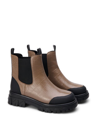 Zizzi Extra-Weite – Croco Chelsea-Stiefel aus Leder, Pine Bark, Packshot image number 1