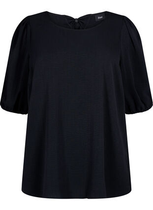 Zizzi Bluse mit kurzem Arm und Schleife hinten, Black, Packshot image number 0