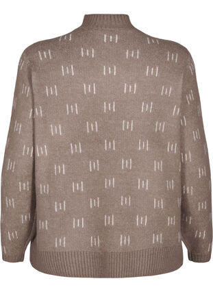 Zizzi  Strickbluse mit Muster und hohem Kragen, Walnut Mel. Comb, Packshot image number 1