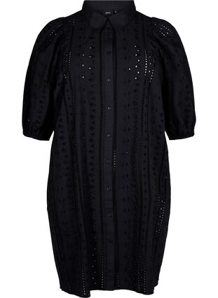 Zizzi Hemdkleid aus Baumwolle mit Lochstickerei, Black, Packshot image number 0