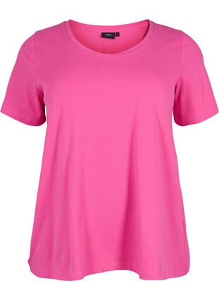 Zizzi Unifarbenes Basic-T-Shirt aus Baumwolle, Raspberry Rose, Packshot image number 0