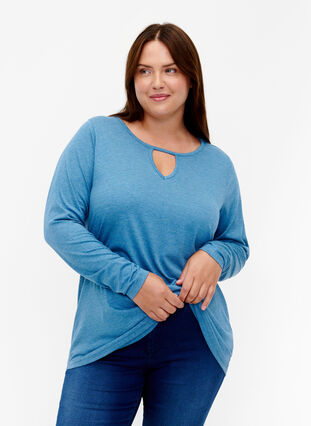 Zizzi Melange-Bluse mit langen Ärmeln, Legion Blue Mel., Model image number 0
