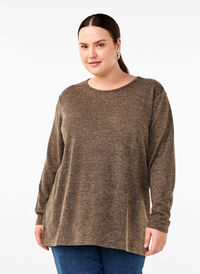 Melange Bluse mit rund um den Neck und langen Ärmel, Caribou, Model