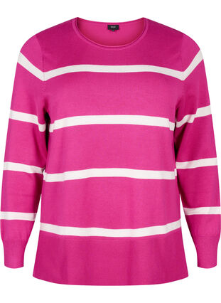 Zizzi Gestrickte Viskosebluse mit Streifen, Fuchsia Red Comb, Packshot image number 0