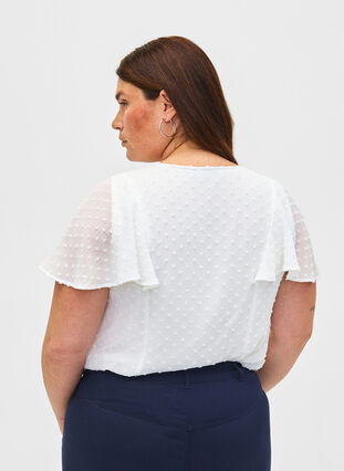 Zizzi Bluse mit gepunkteter Struktur und kurzen Ärmeln, Bright White, Model image number 1