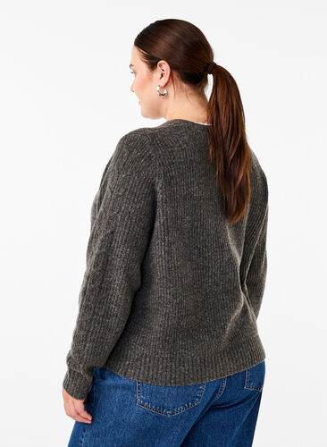 Zizzi Strickjacke mit Bindedetails, Dark Grey Melange, Model image number 1