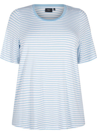 Zizzi Gestreiftes T-Shirt aus Lyocell mit Rundhalsausschnitt, B White Dusk Blue St, Packshot image number 0