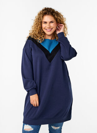 Zizzi Langes Sweatshirt mit Farbblock, Navy B. Color Block, Model image number 0