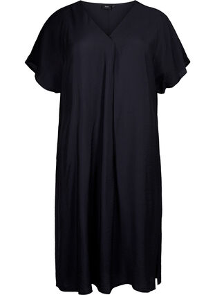 Zizzi Kleid aus Viskose mit V-Ausschnitt, Black, Packshot image number 0