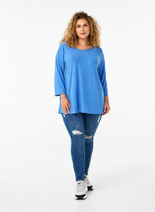 Zizzi Bluse mit 3/4-Ärmeln und Streifenmuster, Princess Blue Mel., Model image number 2