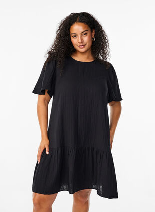 Zizzi Kurzärmliges Kleid aus Baumwolle mit A-Linien-Schnitt, Black, Model image number 0