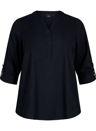 Zizzi Hemdbluse aus Baumwolle mit V-Ausschnitt, Black, Packshot image number 0