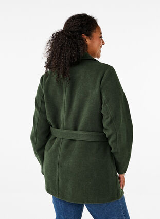 Zizzi Kurze Wolljacke mit Gürtel, Forest Night Mel., Model image number 1