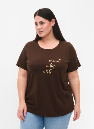 Zizzi Baumwoll-T-Shirt mit Druck, Demitasse W. POS, Model image number 0