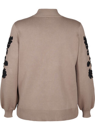 Zizzi  Strickbluse mit Stickerei, Desert Taupe Comb, Packshot image number 1