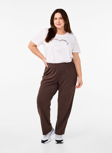 Zizzi FLASH - Hose mit gerader Passform, Chocolate Brown, Model image number 0