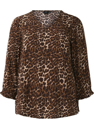 Zizzi Bluse mit Leopardenmuster und 3/4-Ärmeln, Leo AOP, Packshot image number 0