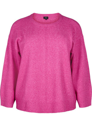 Zizzi Strickbluse mit Rundhalsausschnitt und Mittelnaht, Fuchsia Red Mel., Packshot image number 0