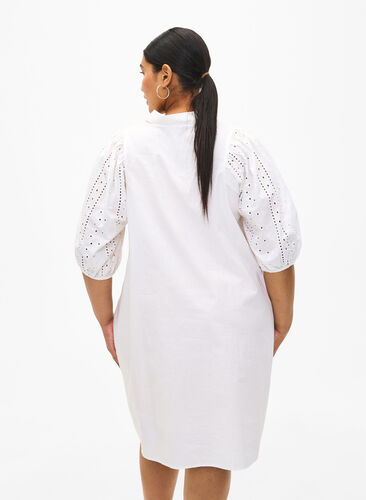 Zizzi Hemdkleid aus Baumwolle mit Lochstickerei, Off White, Model image number 1