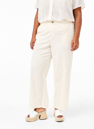 Zizzi Hose mit hoher Taille aus Baumwolle und Leinen, Whitecap Gray, Model image number 2