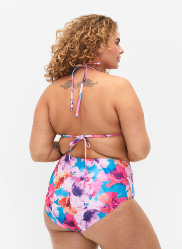 Zizzi Bikinihose mit Aufdruck und hoher Taille, Pink Flower, Model image number 1