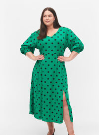 Midikleid aus Viskose mit Punktmustern, Jolly Green Dot AOP, Model