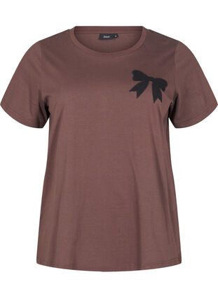 Zizzi T-Shirt aus Baumwolle mit Schleife, C. Martini W. Black, Packshot image number 0